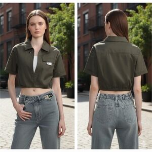 Olive Green Cropped Shirt